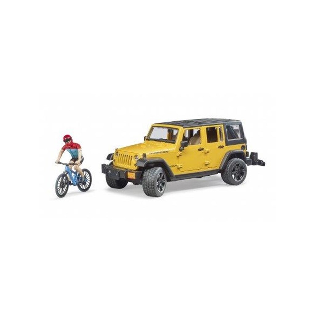 Bruder  Jeep Wrangler Rubicon with mountainbike and cyclist