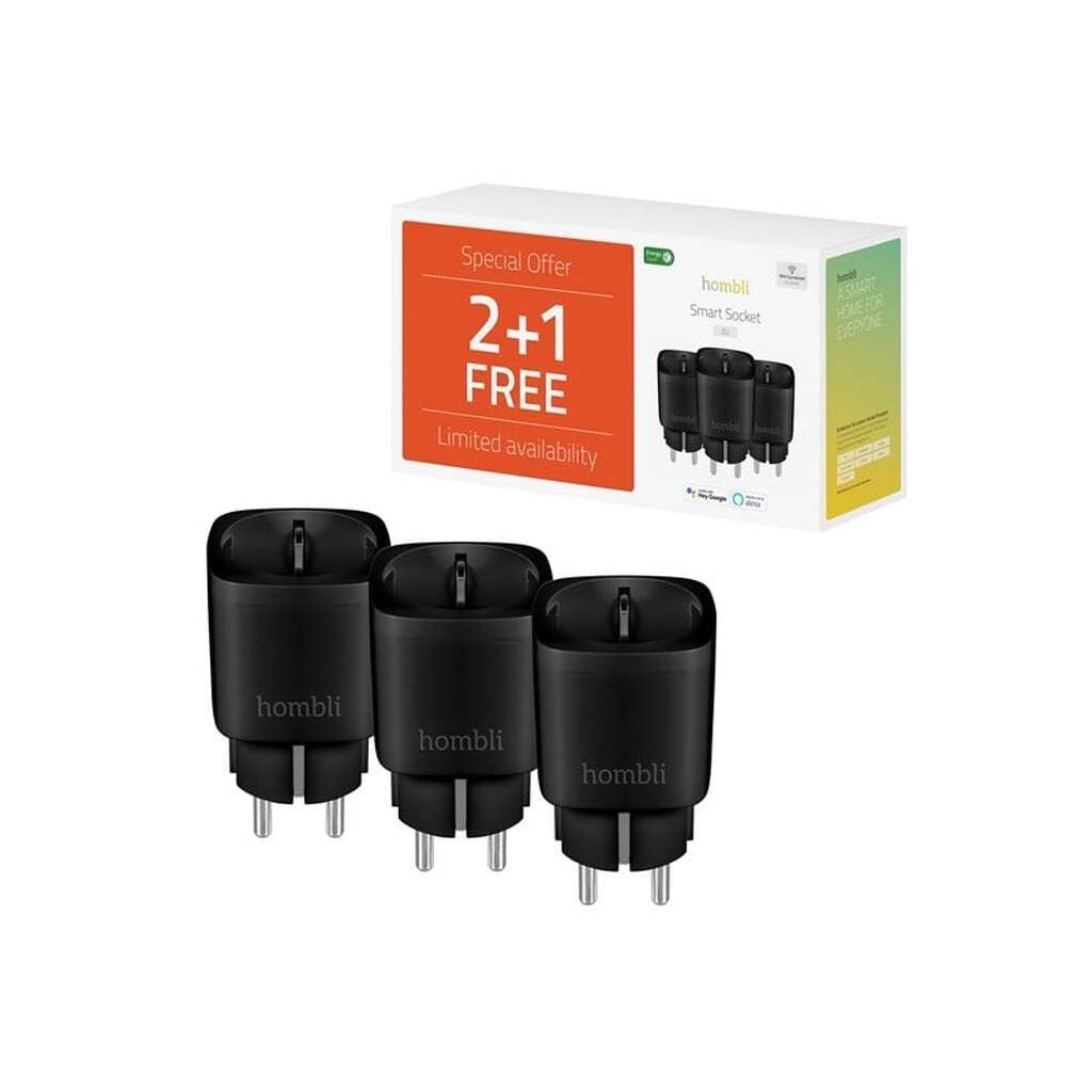 Hombli Smart Socket (EU) Promo Pack 2+1 Black