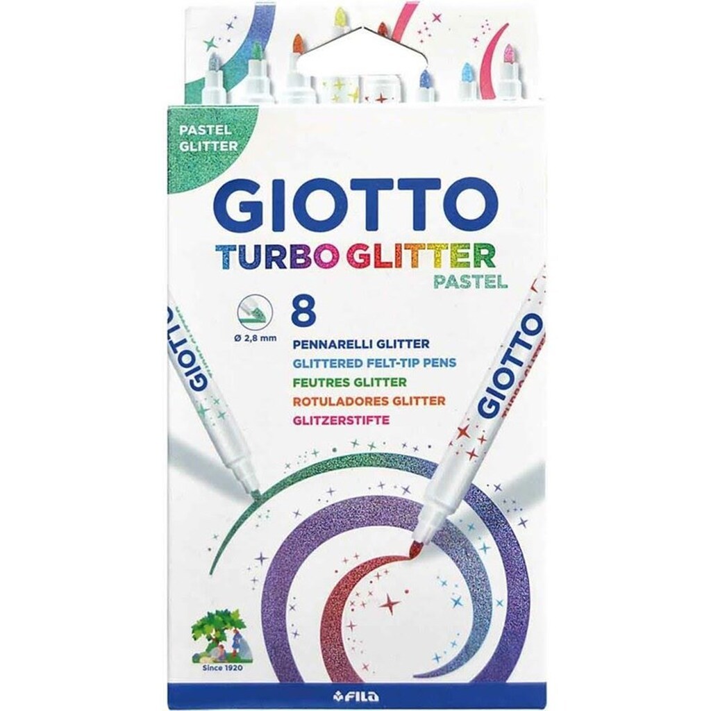 Giotto Turbo Glitter tusser 8 stk.PASTEL
