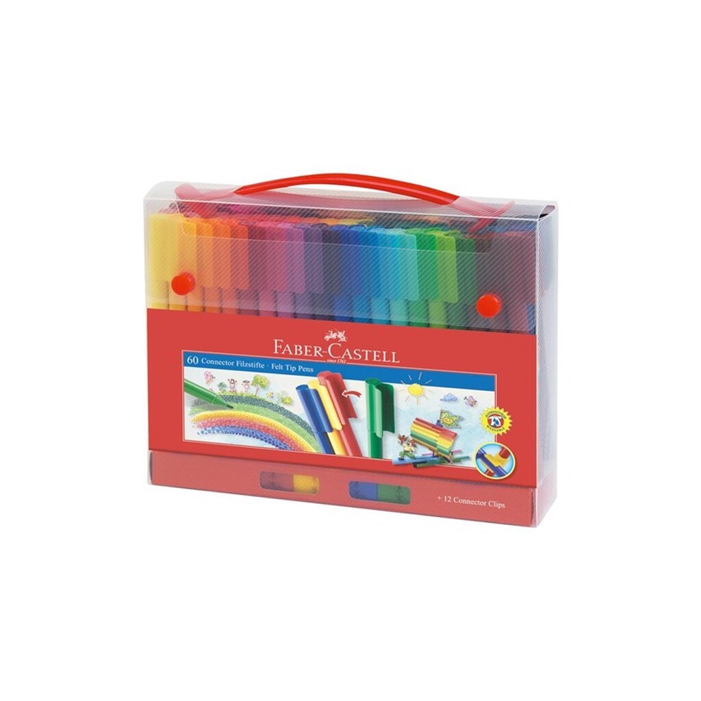 Faber Castell Connector felt tip pen set Carrying case (60 pens + 12 clips)