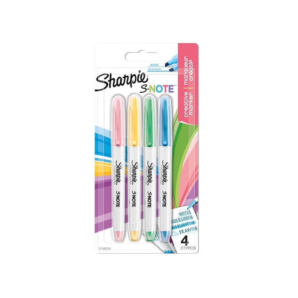 Sharpie S-Note | Alsidig 2-i-1-spids | Kreativ markeringspen | 4 styk