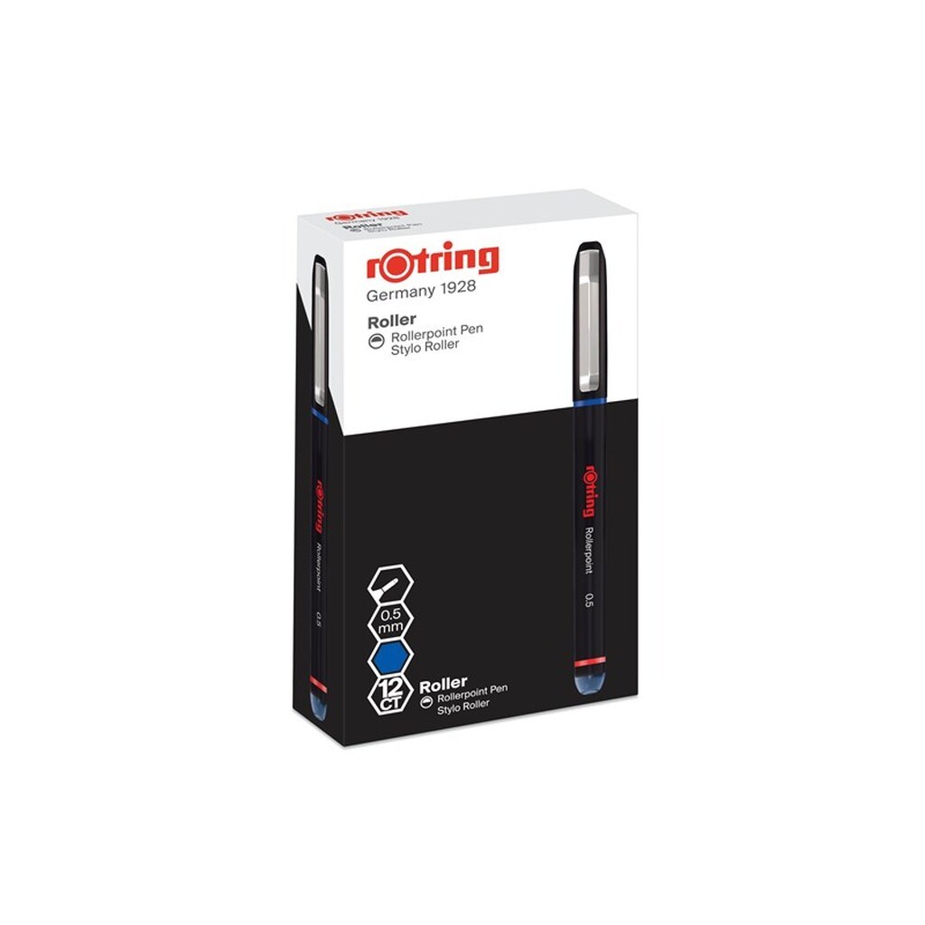 Rotring rOtring Rollerball Pen | Nålespids (0,5 mm) Rullepunkt til præcis skrivning | Blåt blæk | 12 Antal