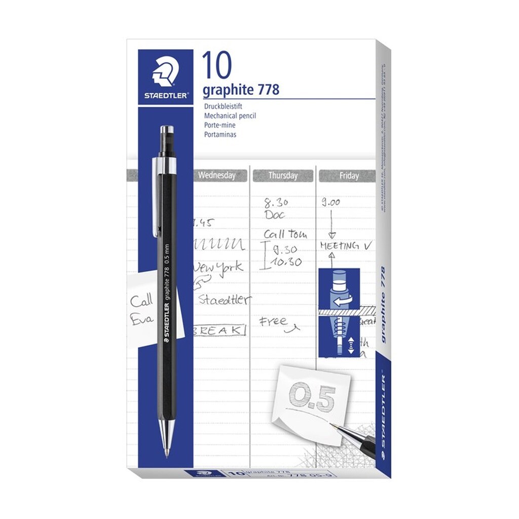 Staedtler STIFTBLYANT 778 0,5mm, 10 STK, SORT