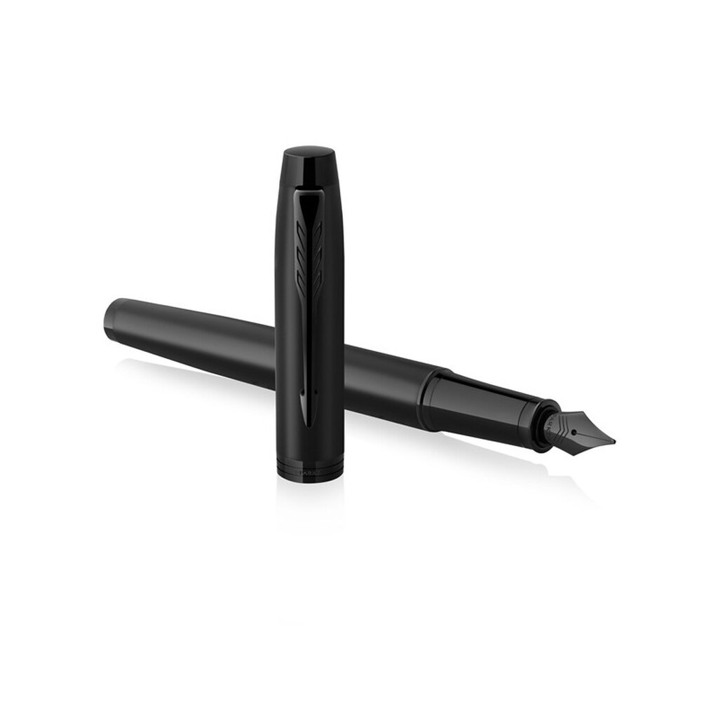 Parker IM metallisk sort, sort PVD, fyldepen, M blå