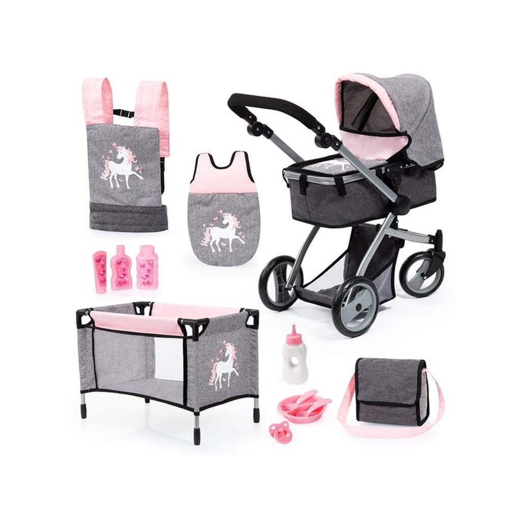 Bayer Design Doll&apos;s Pram Mega Set - Pink / Grey