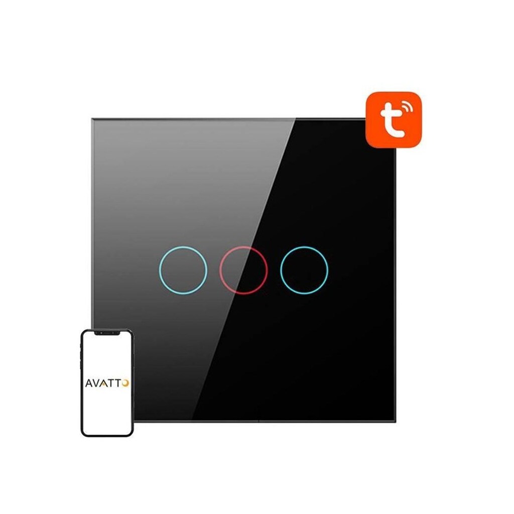 Avatto Smart Light Switch ZigBee LZTS02-EU-B3 3 Way No Neutral TUYA (black)