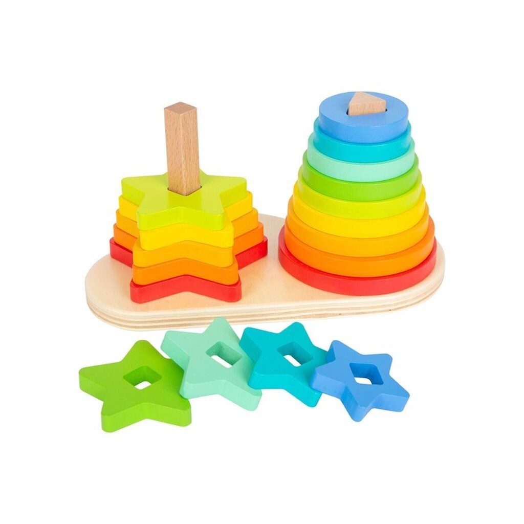 Small Foot - Wooden Stacking Tower Rainbow Circle and Star 19dlg.