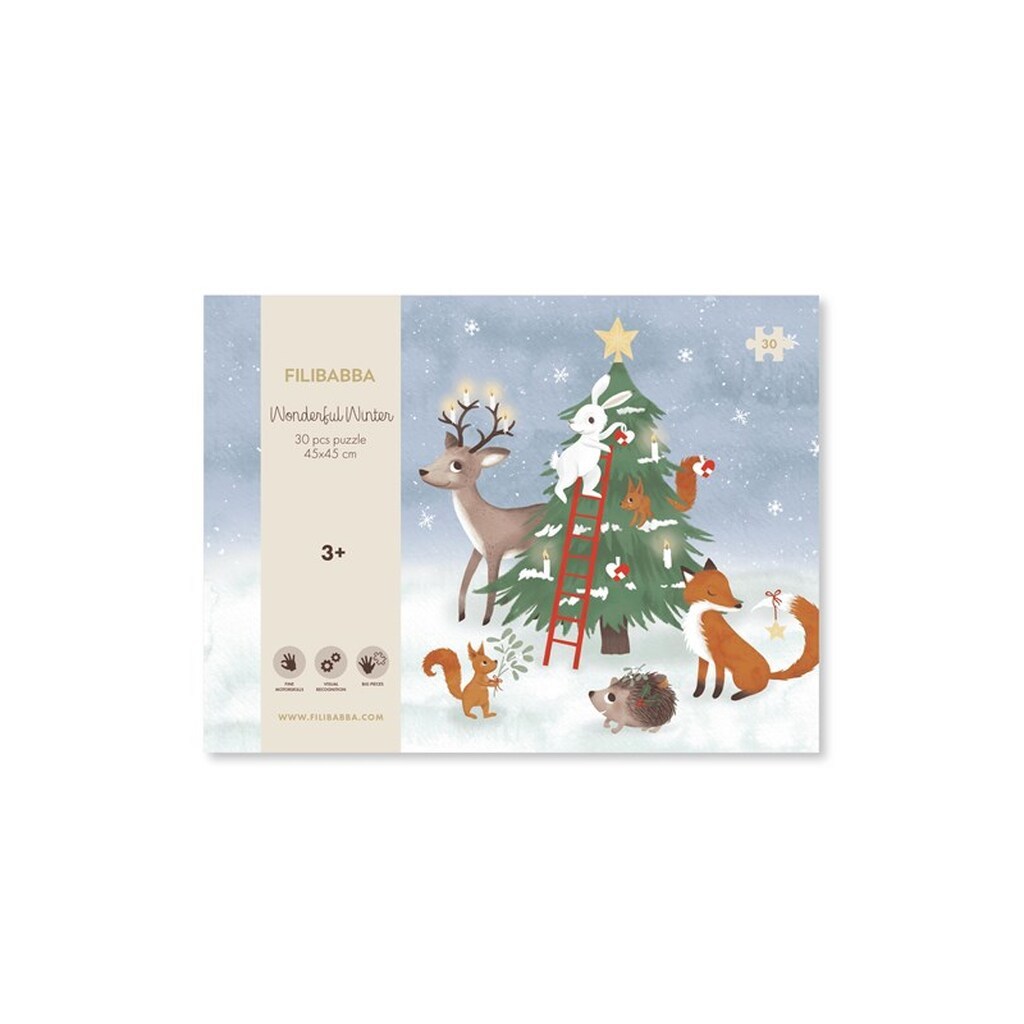 Filibabba Puslespil med 30 brikker (45x45 cm) - Wonderful Winter - Skovens dyr