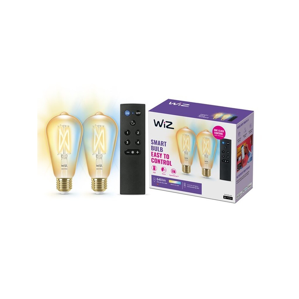 WiZ Tunable ST64 E27 Amber Smart Filamentpære 2-pak med mote- Dæmpbart varmt til koldt hvidt LED-lys
