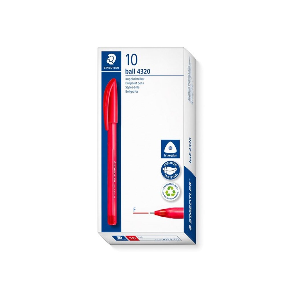 Staedtler STAEDTLER KUGLEPEN 4320 F, ÆSKE 10 STK, rød