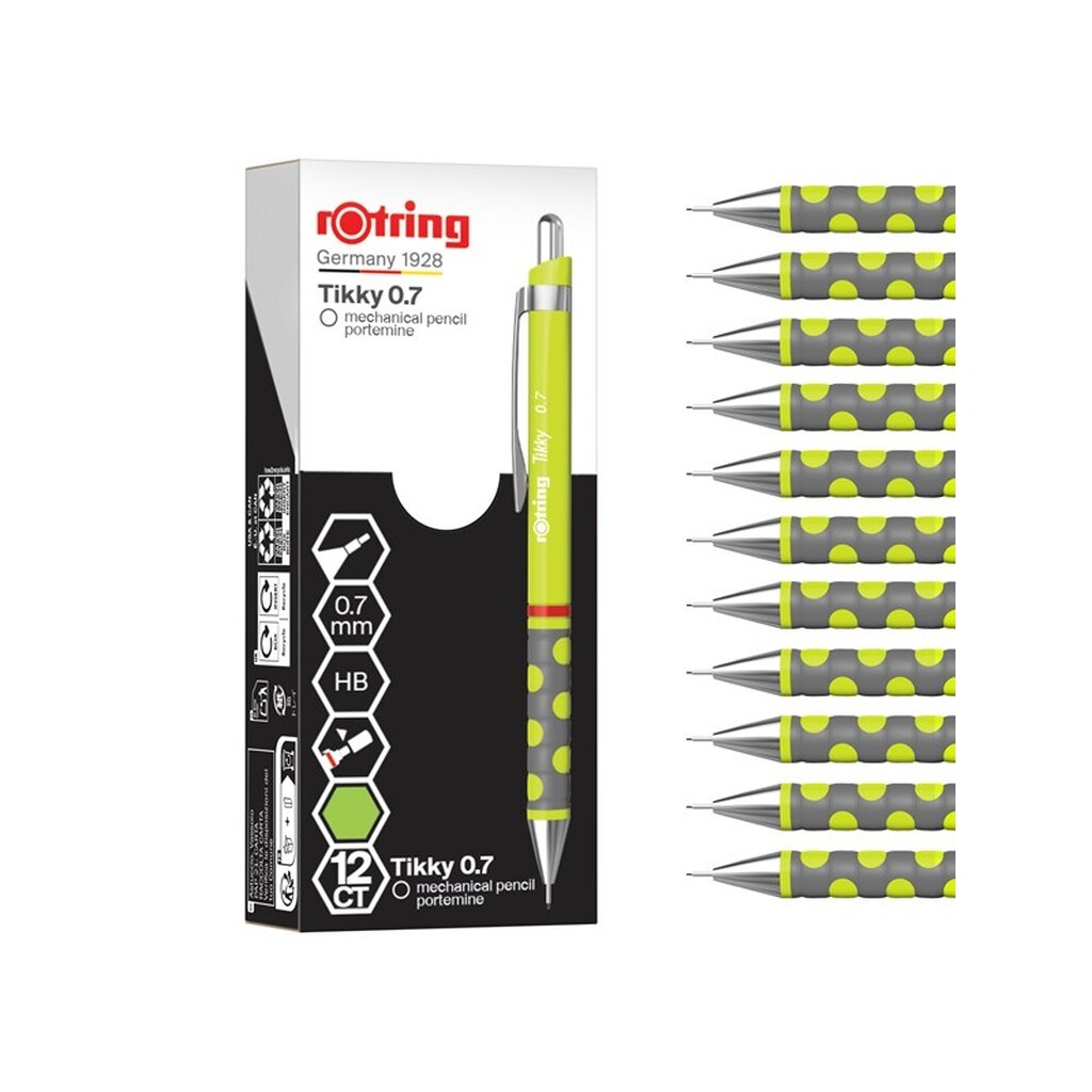 Rotring rOtring Tikky Mekanisk Blyant | HB 0,7 mm | Spidermum (Lime) skaft | 12 Stk