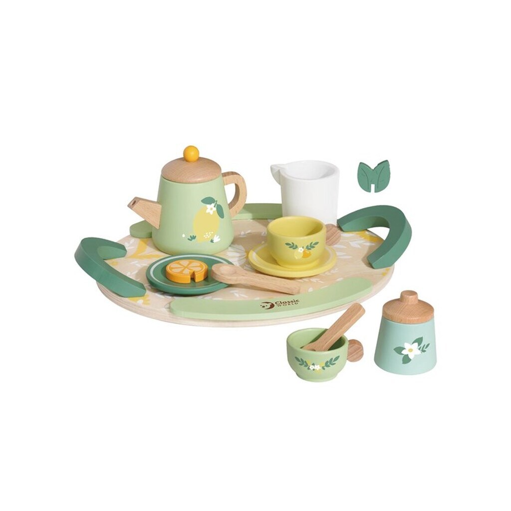 Classic World Wooden Vintage Tea Set with Tray 14 pcs.