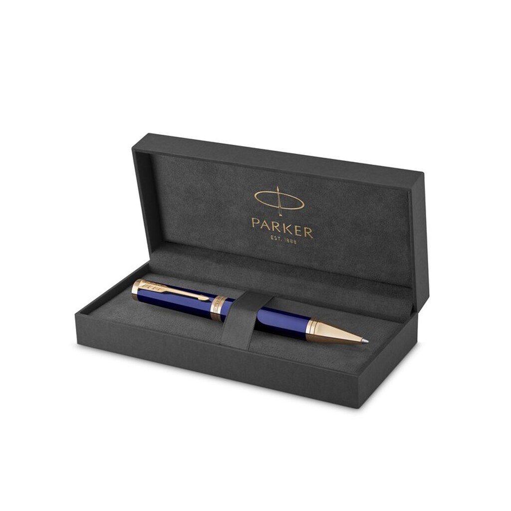 Parker Ingenuity kuglepen | Core Collection | Blå med guldkant | Fin punkt med sort blæk | Gaveæske