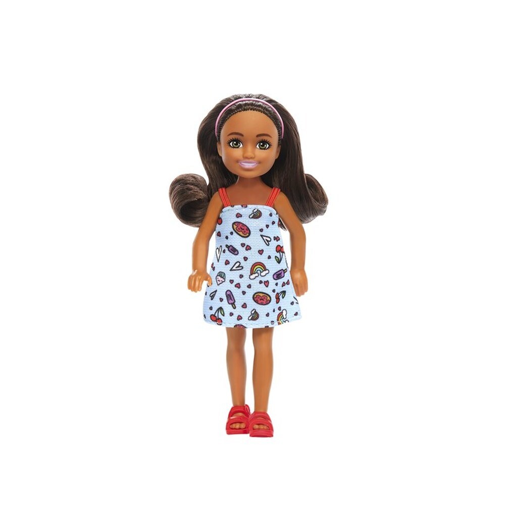 Barbie Chelsea Doll Wearing Removable Blue Dress With Brown Hair