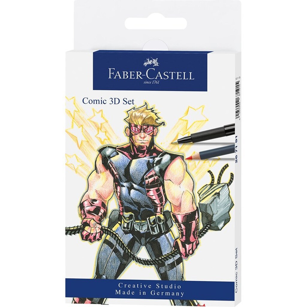Faber-Castell Creative Studio Comic 3D - børstepen, farveblyant, fineliner og blyantsæt - 11 stykker