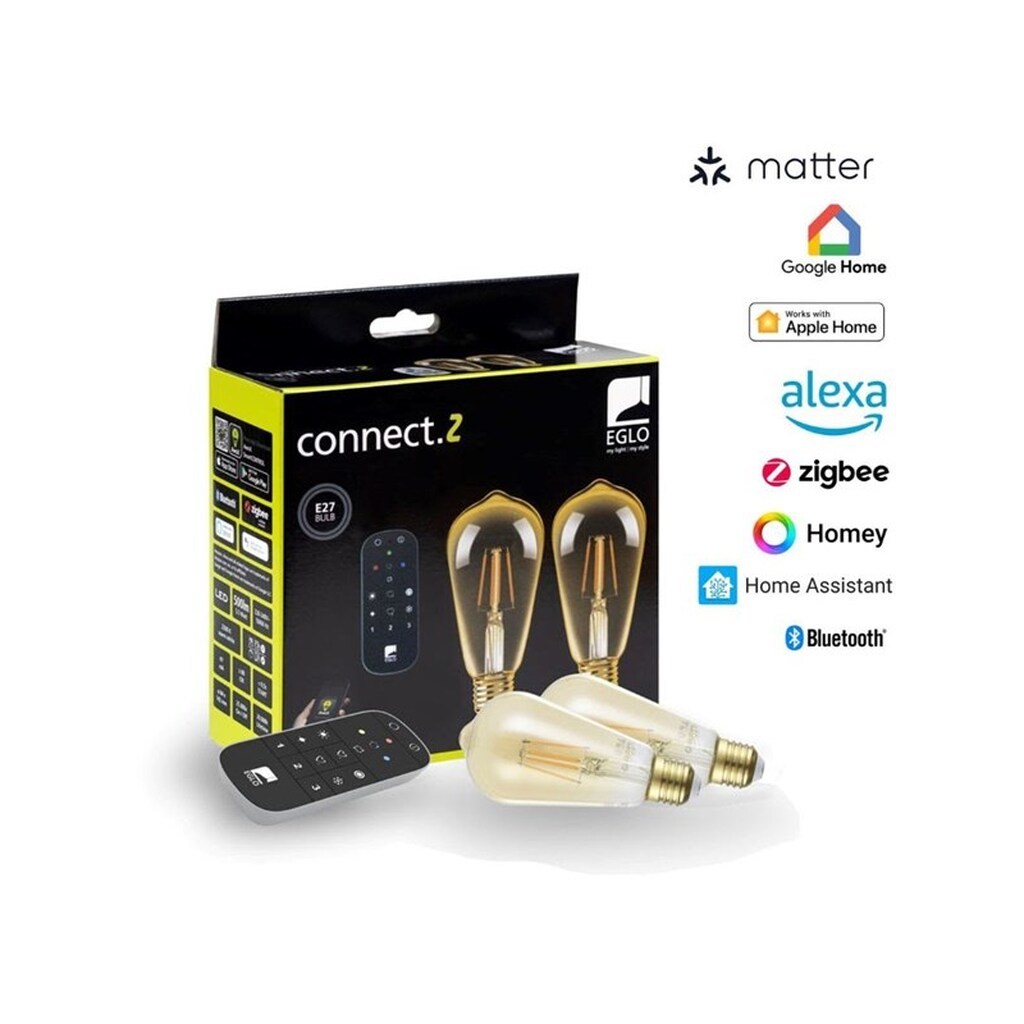 EGLO E27 LED-Z ST64 4,9W 500LM 2200K 2 STK AMBER M/FJERNB.-Z