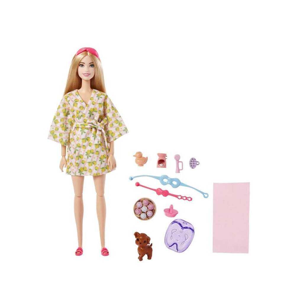 Barbie Fashionistas Doll with Puppy Kids Toys Self-Care Spa Day