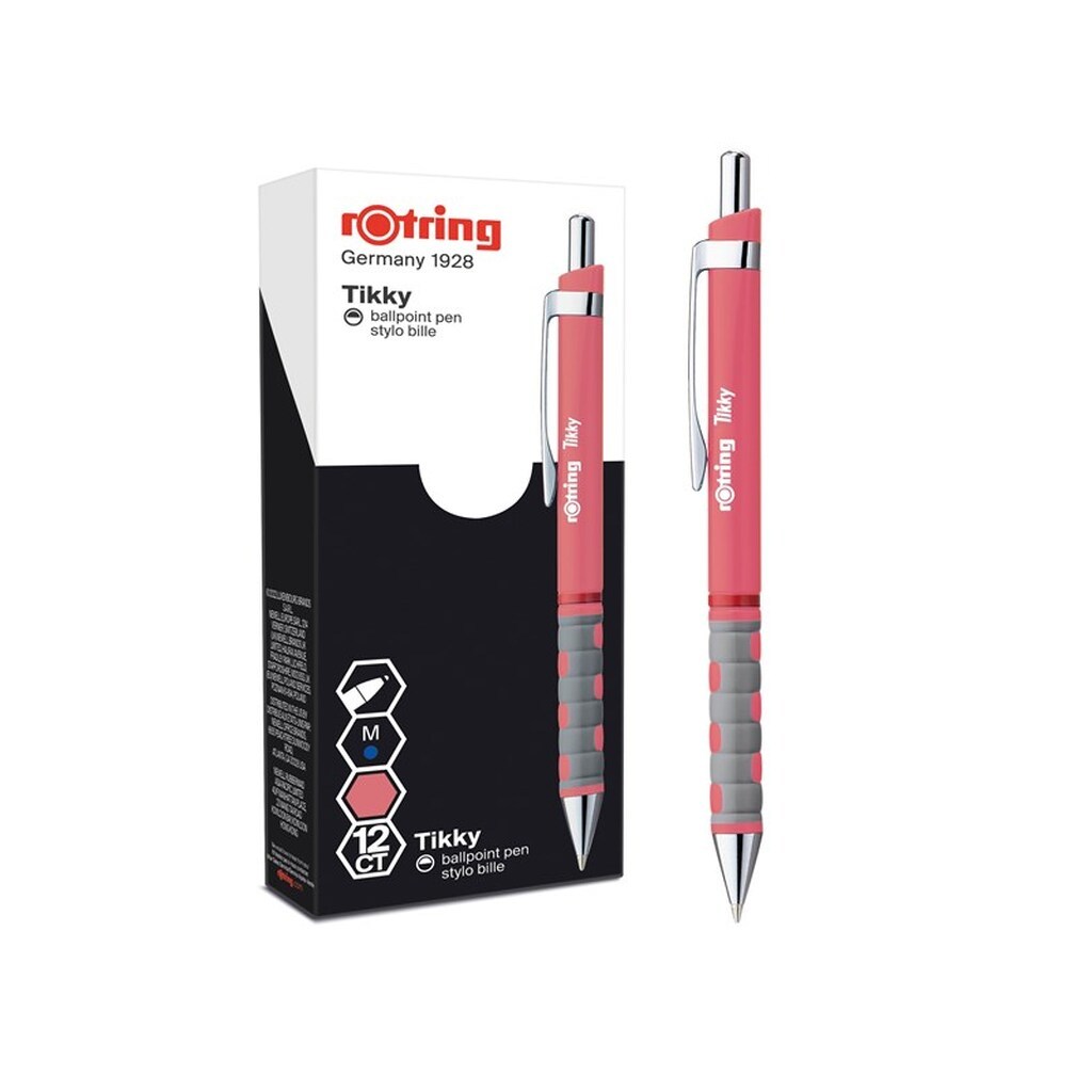 Rotring rOtring Tikky Pastel kuglepenne | Blå blæk | Mellemspids (1,0 mm) | Te Rosa Tønder | Letvægts med gummibelagt greb | 12 stk
