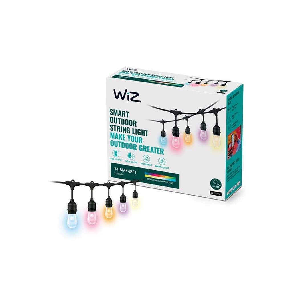 WiZ lyskæde 14,8 m/12 pærer, Justerbar hvidt &amp; farvet lys