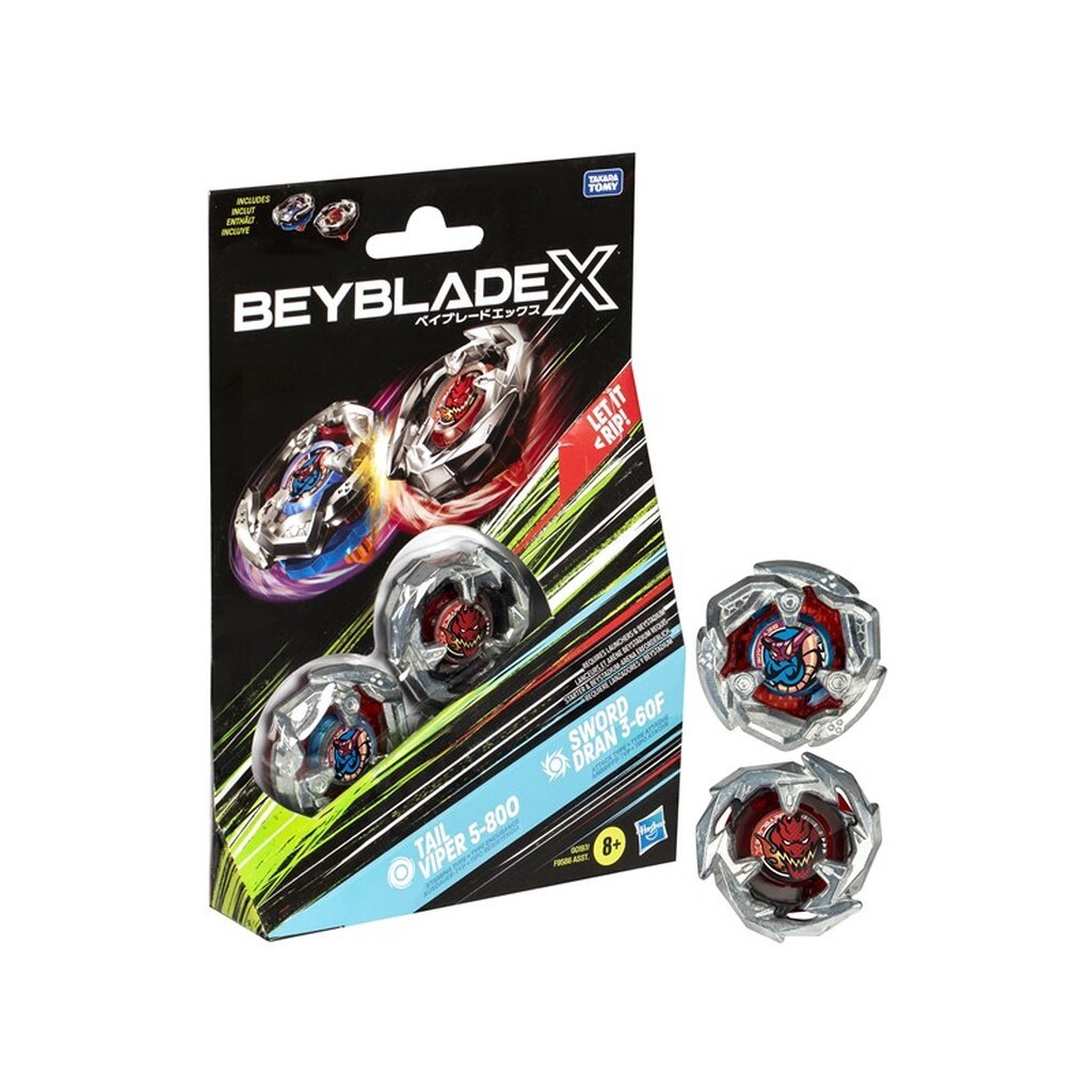 Beyblade X Tail Viper 5-80O and Sword Dran 3-60F Top Dual Pack Set Ages 8+
