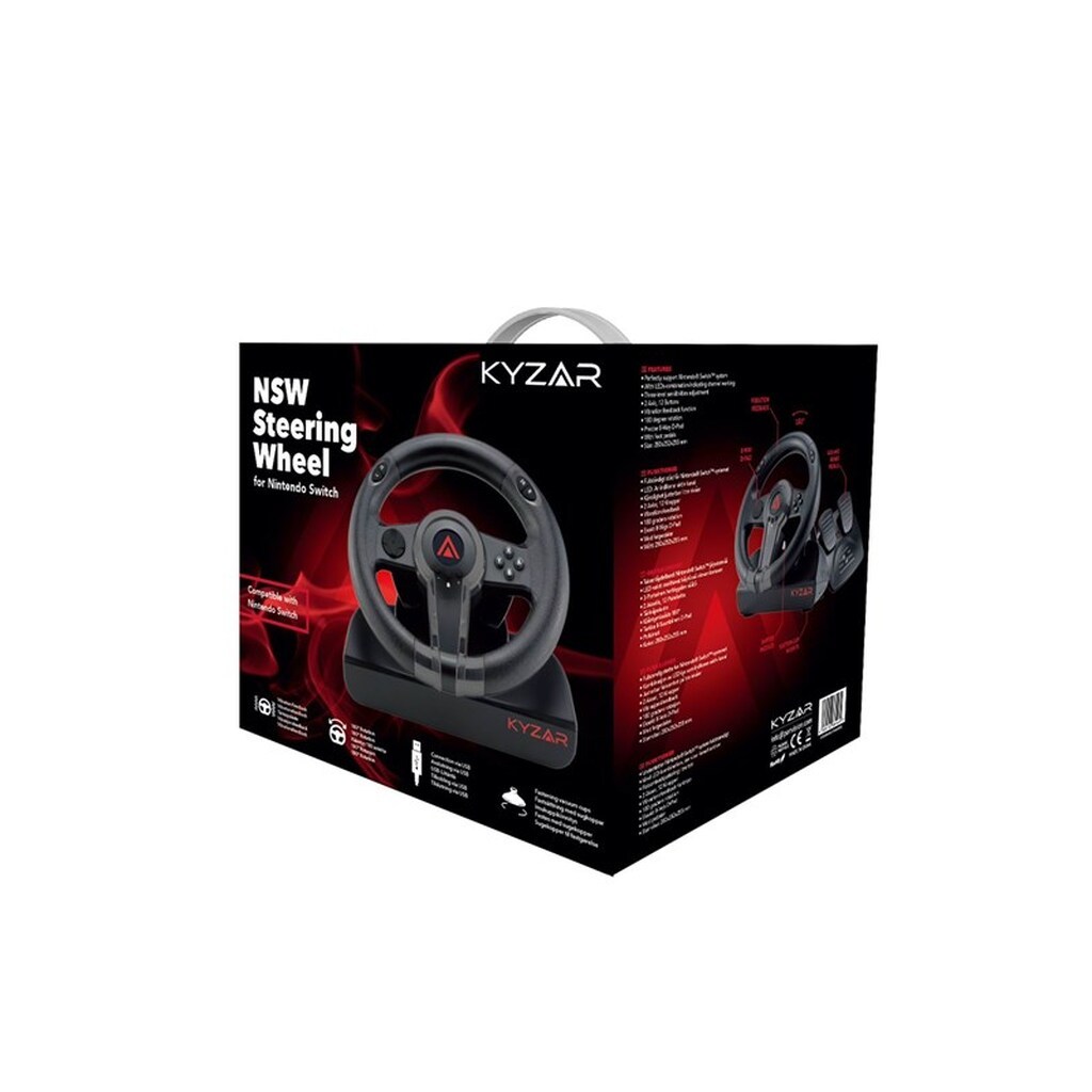 Kyzar Switch Racing Wheel - Wired Steering wheel &amp; Pedal set - Nintendo Switch