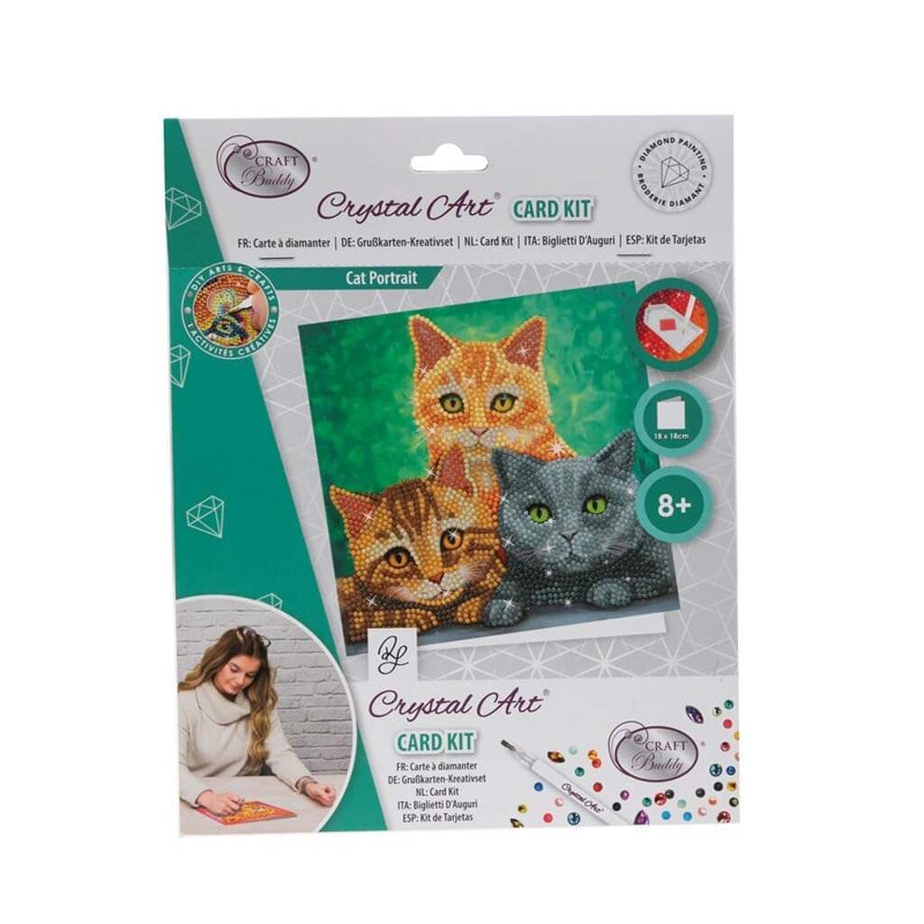 Craft Buddy Cats 18x18cm Crystal Art Card