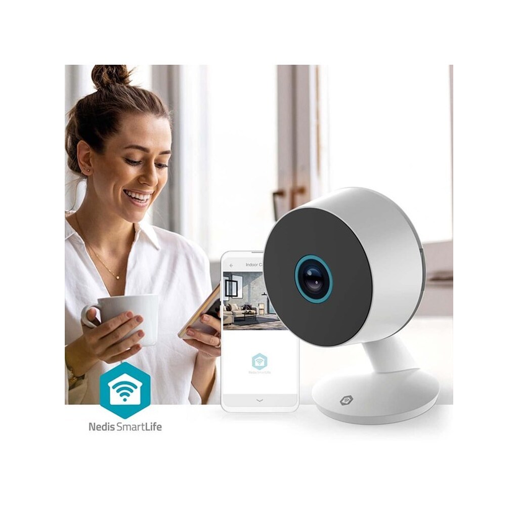 Nedis SmartLife Indendørs Kamera Wi-Fi 3MP Full HD 1296p Cloud Storage (mulighed) / microSD (ikke inkluderet) / Onvif Med bevægelsessensor Nattesyn Hvid