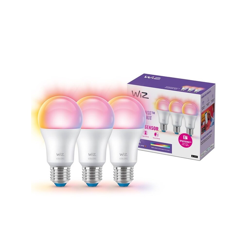WiZ Standard 8,5W E27, Color &amp; Tunable White, Wi-Fi, 3-pak
