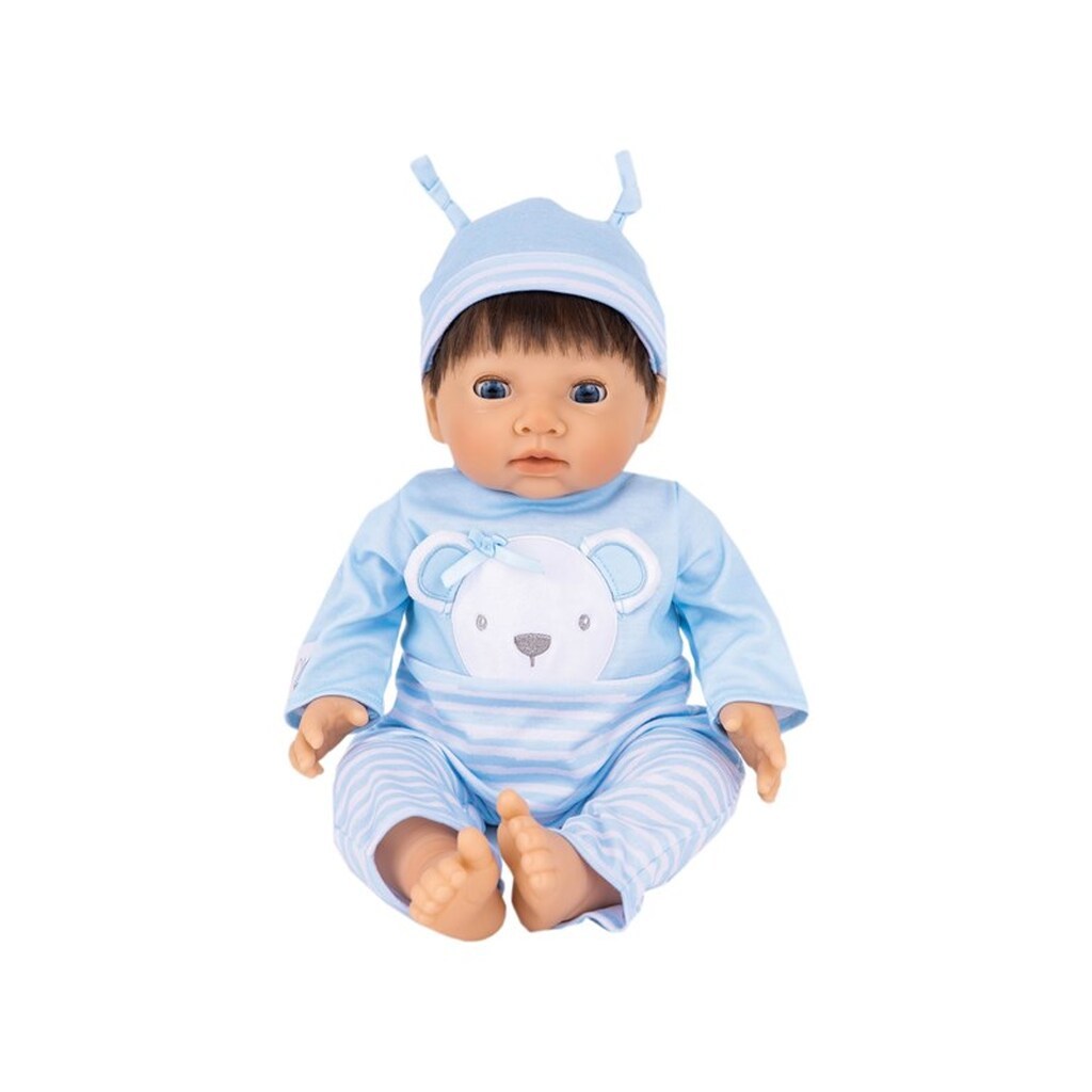Tiny Treasures Dukke med brunt hår og blå outfit