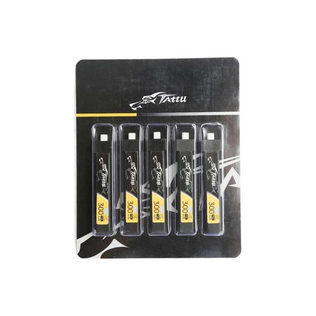 Gens ace &amp;Tattu LiPo 300 mAh 3.8 V 75C 1S1P HV BT2.0.5 battery (5pcs)
