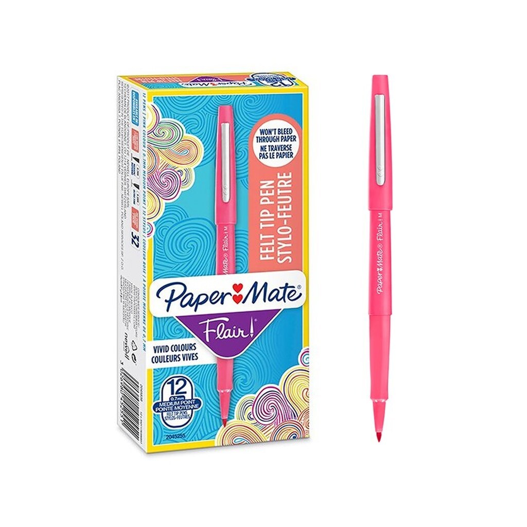 Paper Mate Flair Filtpenne | Mellempunkt (0,7 mm) | Lyserød | 12 Stk