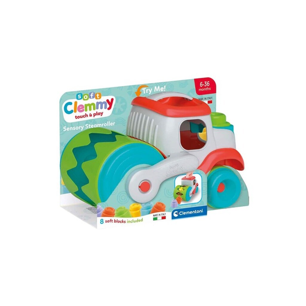 Clementoni Baby Soft Clemmy Steamroller Vehicle with Blocks 9pcs.