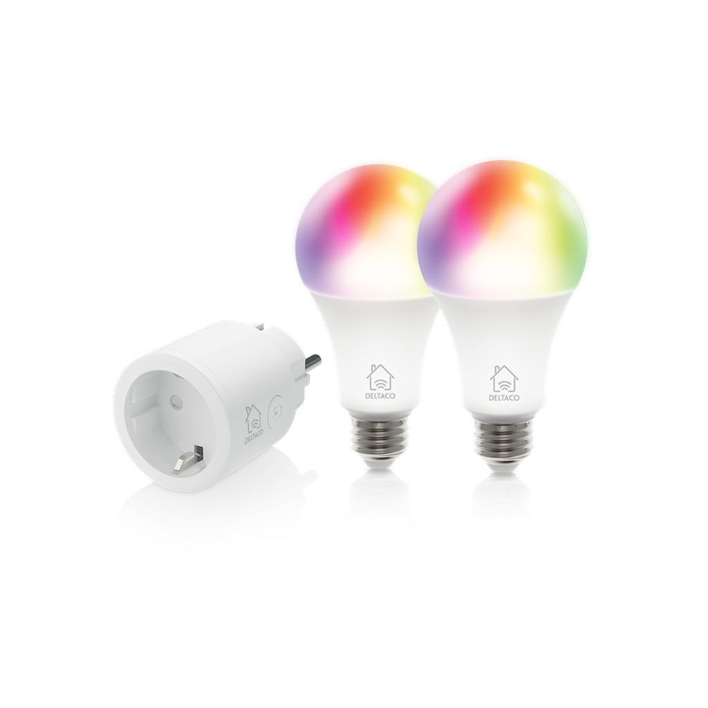 Deltaco Startsæt, smart stik og 2 stk. RGB LED-lys