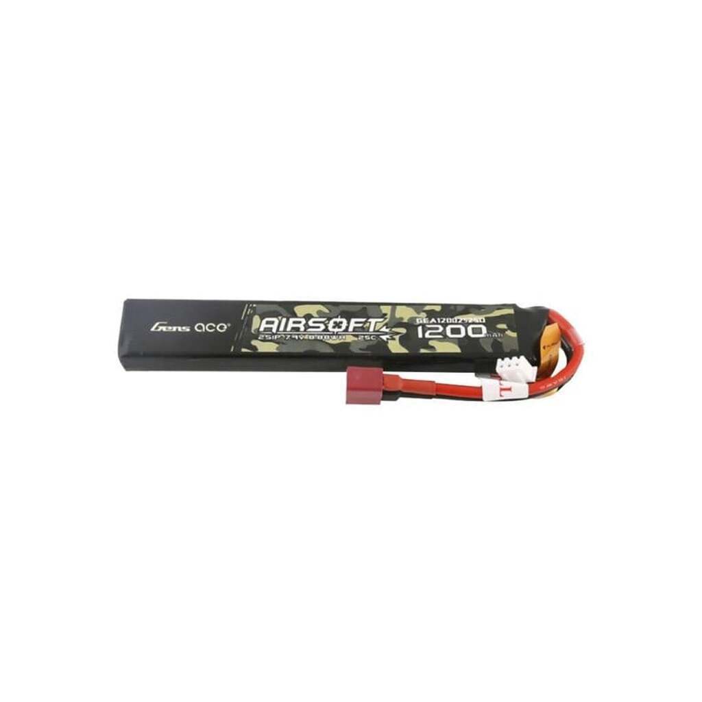 Gens ace &amp;Tattu 25C 1200mAh 2S1P 7.4V Airsoft Gun Lipo Battery with T Plug