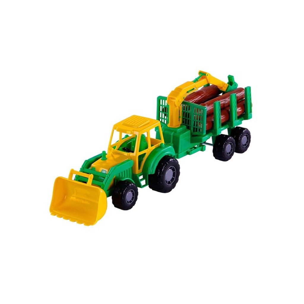 Cavallino Toys Cavallino Junior Tractor with Crane Trailer and Wood 46cm
