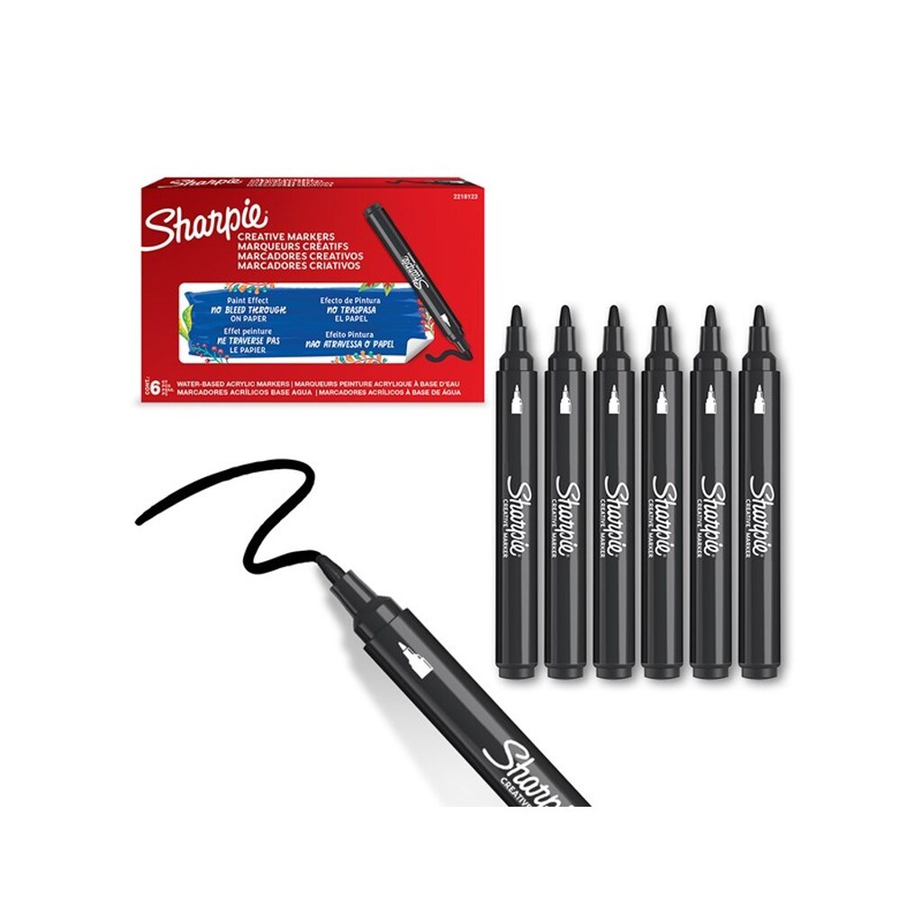 Sharpie Creative Akryl Paint Marker | Bullet spids | Sort | 6 stk