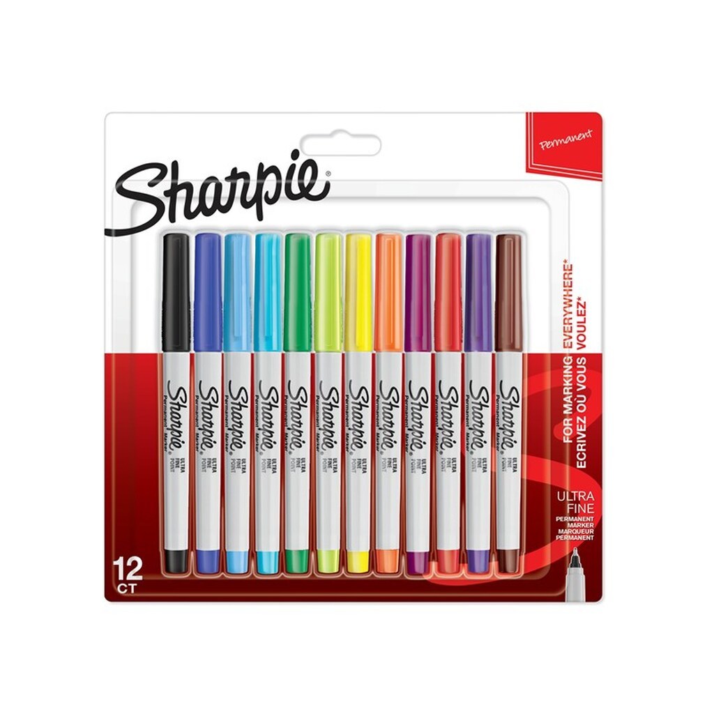 Sharpie Permanent Markers | Meget fin spids | Forskellige farver | 12 styk