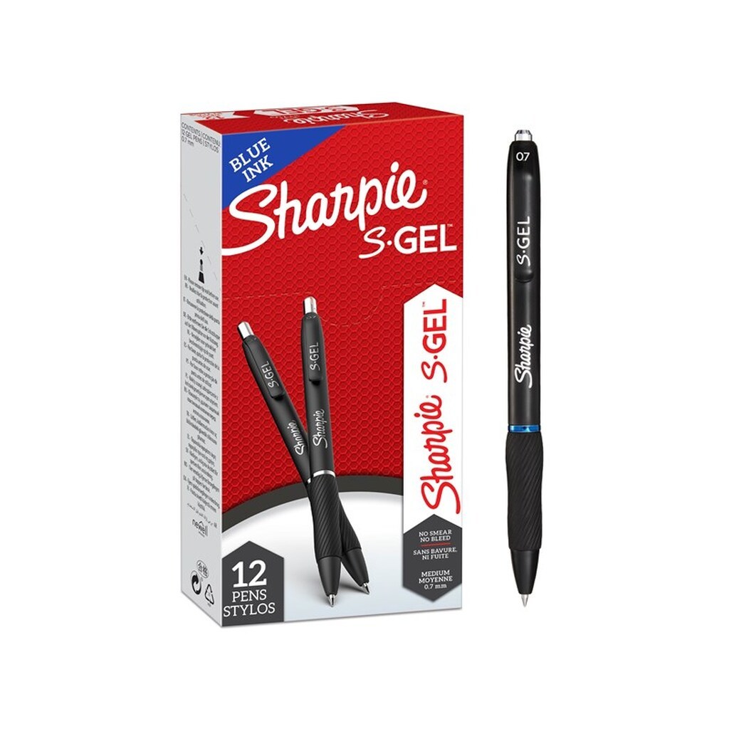 Sharpie S-Gel | Gelpenne | Medium spids (0,7 mm) | Blåt blæk | 12 styk