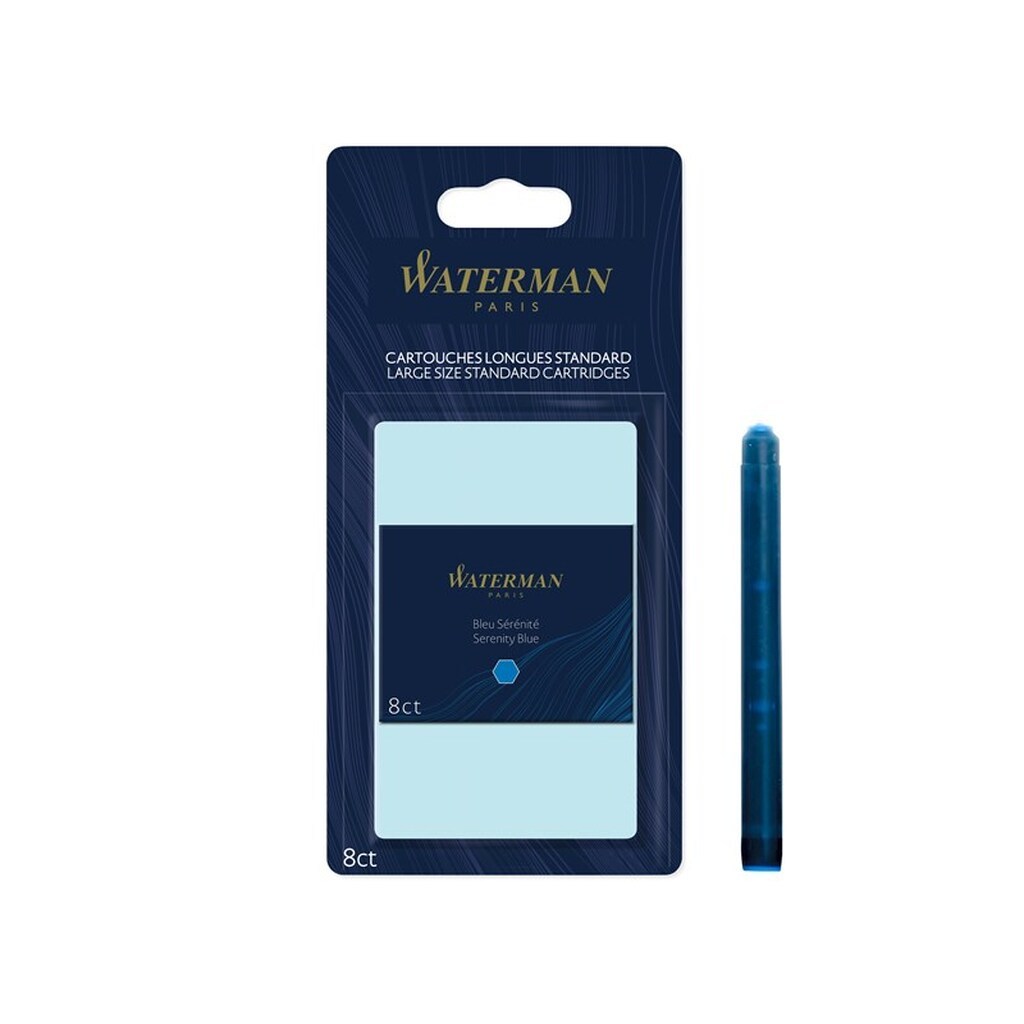 Waterman Fountain Pen blækpatroner | Lang | Serenity Blue | 8 Antal | Blisterpakning