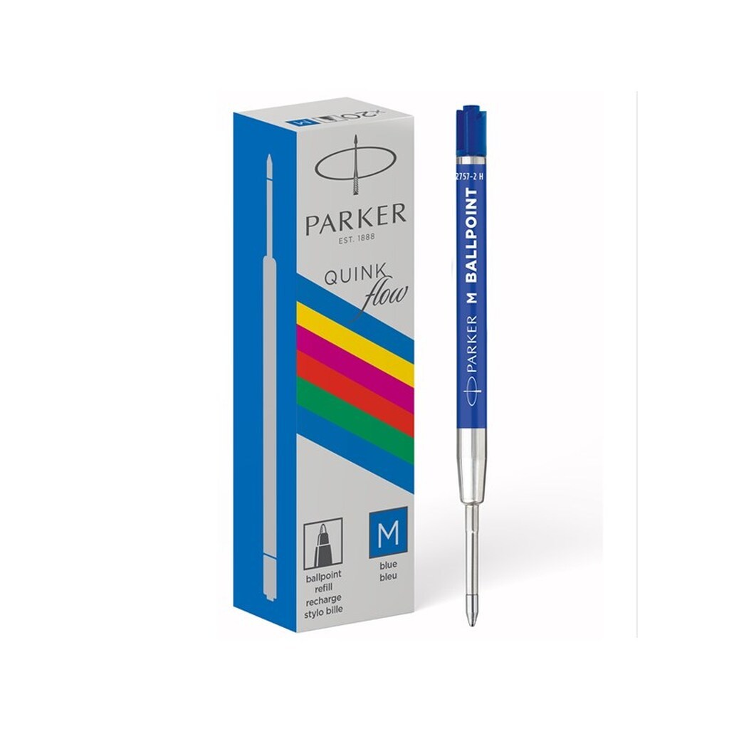 Parker Kuglepen Refill | Medium Spids | Blå QUINKflow Blæk | 20 Stk