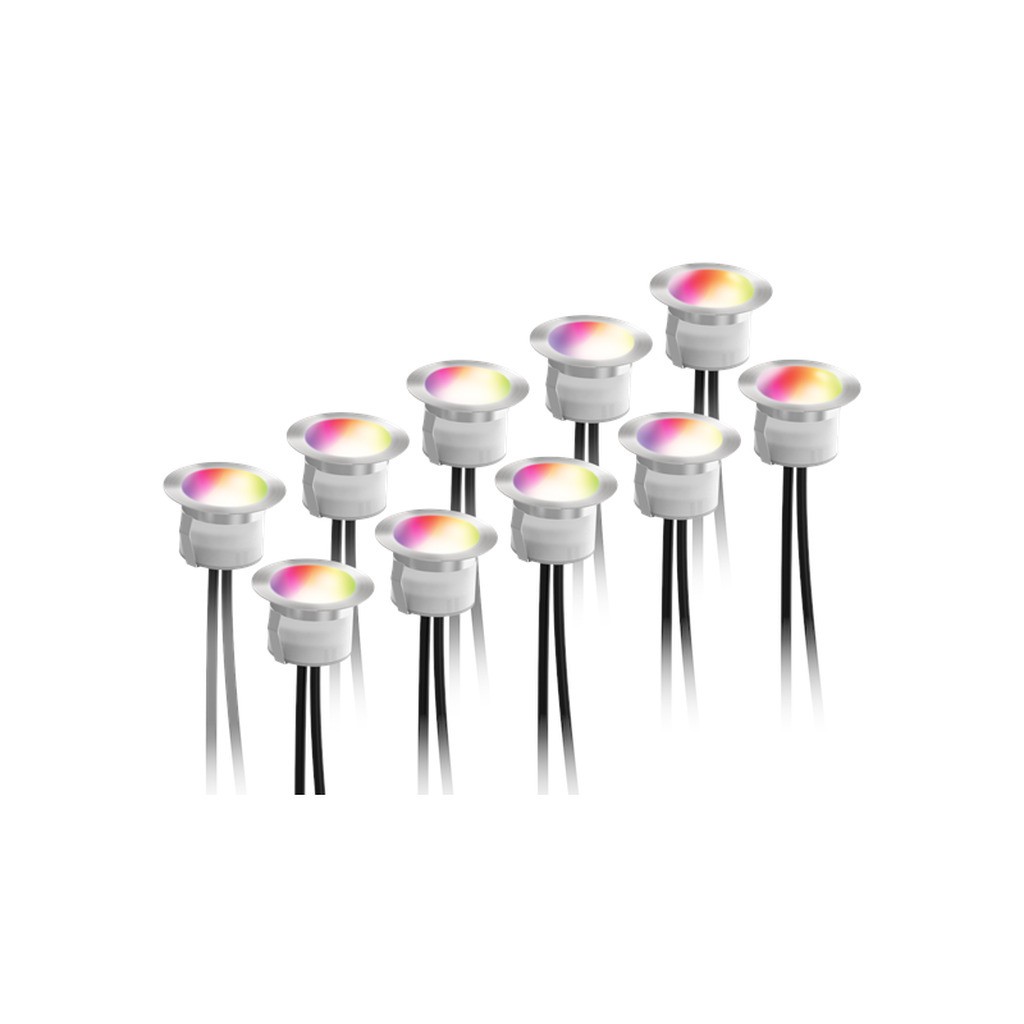 Deltaco SH-DLK01, Terrasselys, 0.7 W, 16 millioner farver/varmt hvidt lys, sølv (pakke med 10)