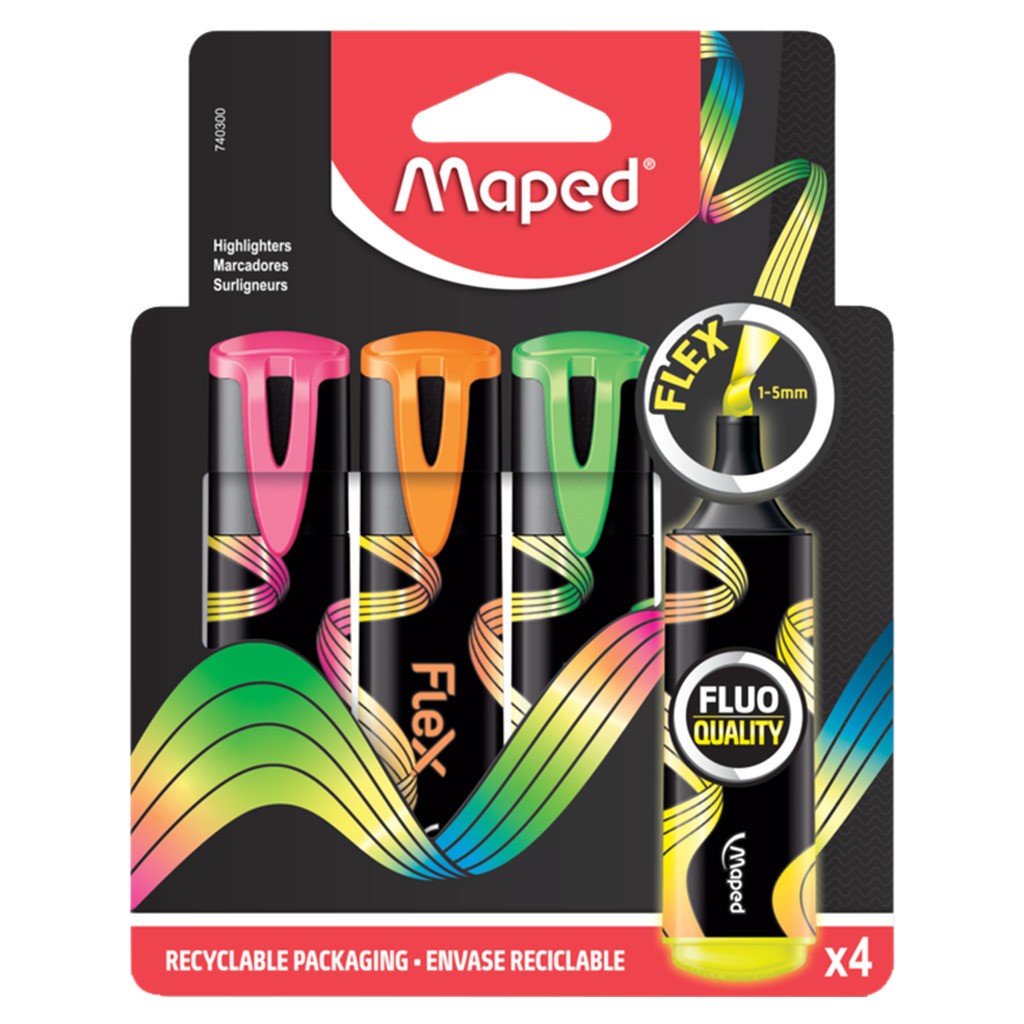 Maped Fluopeps, Flex Highlighters, sæt med 4 ass. Farver