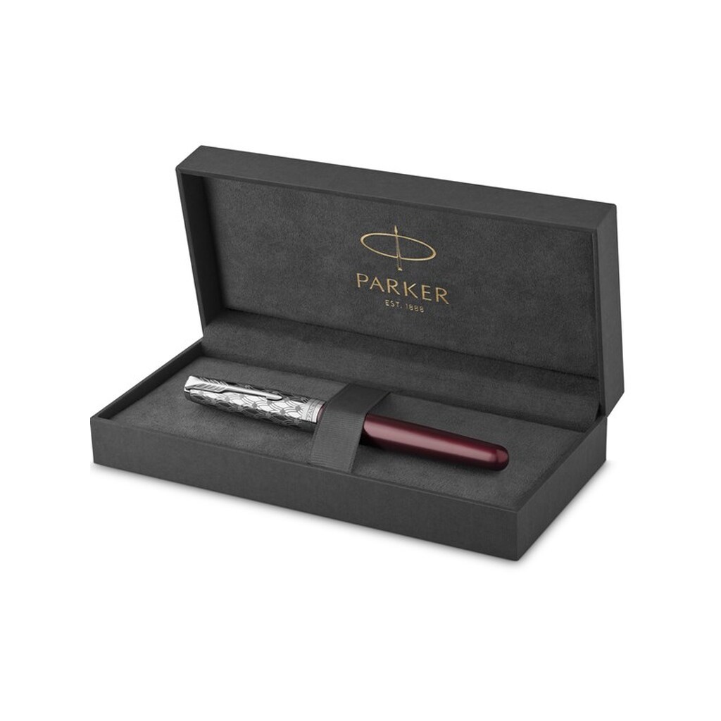 Parker PARKER Sonnet fyldepen | førsteklasses metal og rød satin-lakering med detaljer i krom | fin 18k guldspids med sort blækpatron | gaveæske