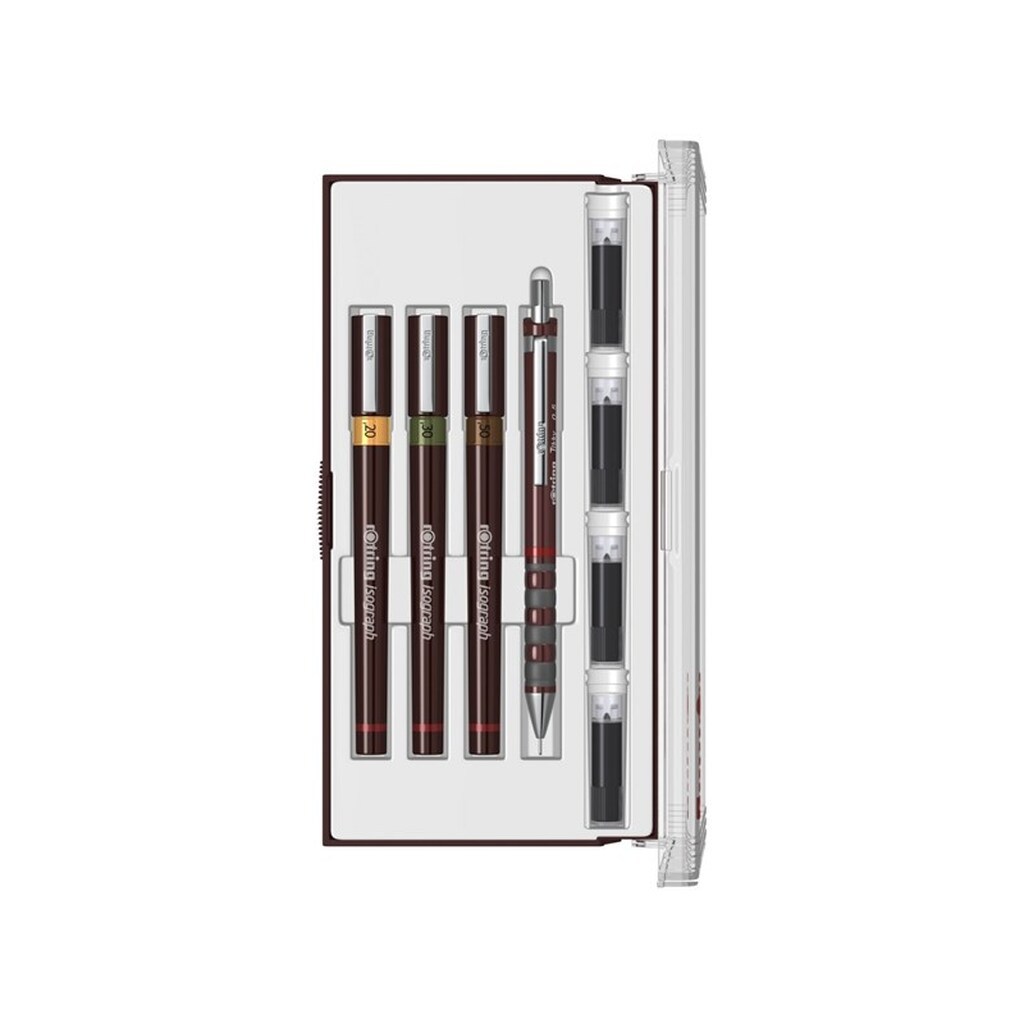 Rotring rOtring Isograph Junior Sæt 3x Tekniske kuglepenne | 0.20mm, 0.30mm, 0.50mm Fineliner kuglepenne + tilbehør