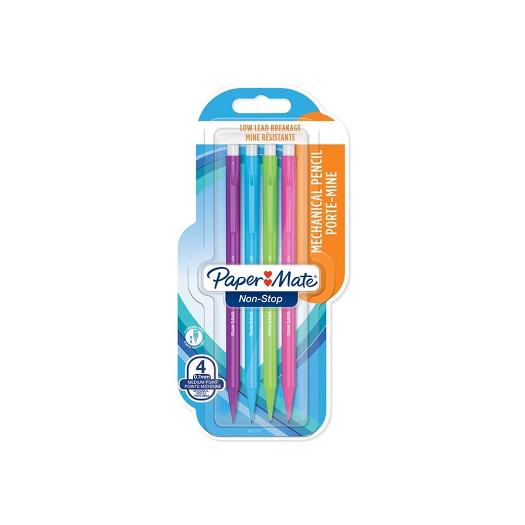 Paper Mate Non-Stop Mechanical Pencil | 0,7 mm | HB #2 | Hylstre i forskellige neonfarver | 4 styk