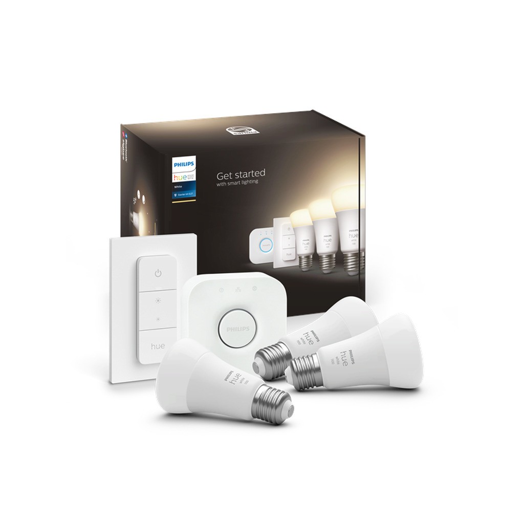 Philips Hue White startsæt - 3x E27 A60-pærer + Dimmer switch + Hue Bridge