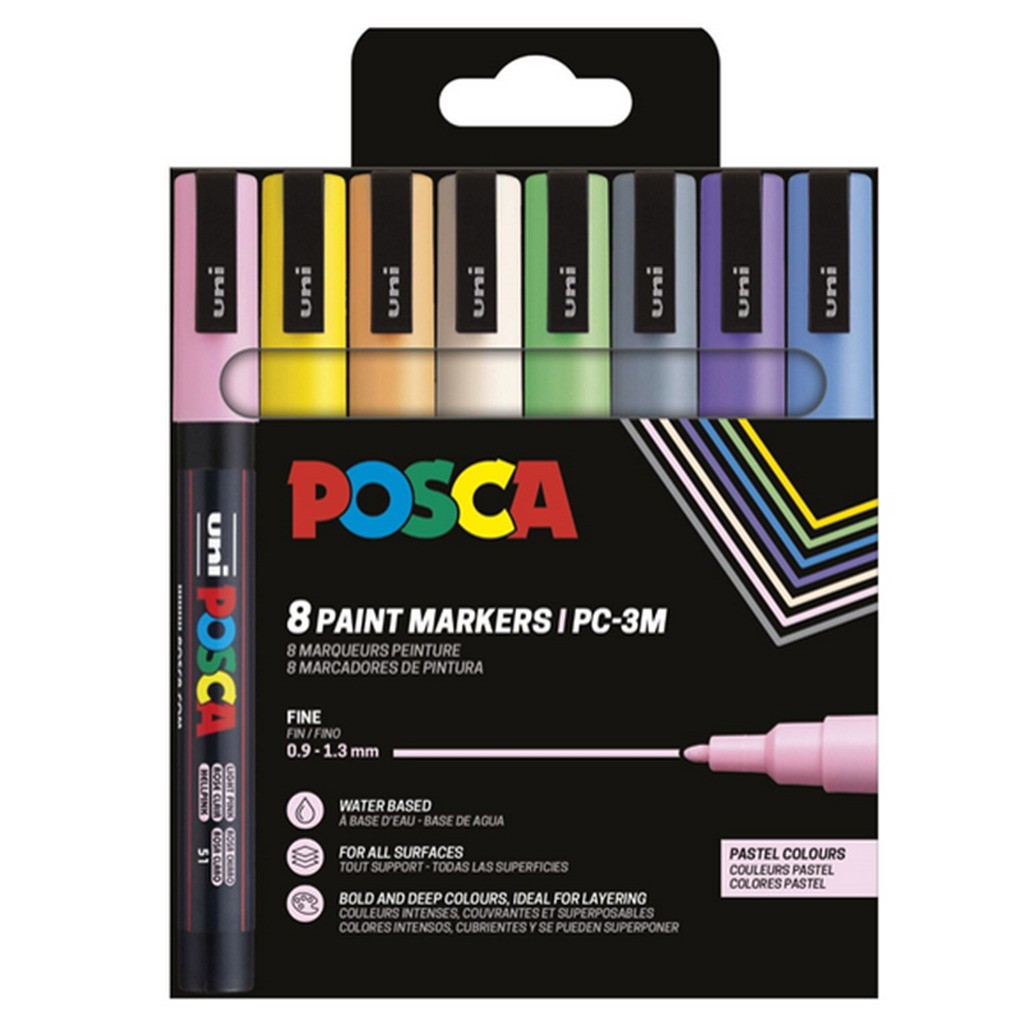 POSCA marker sæt PC-3M 8 ass. Pastel farver