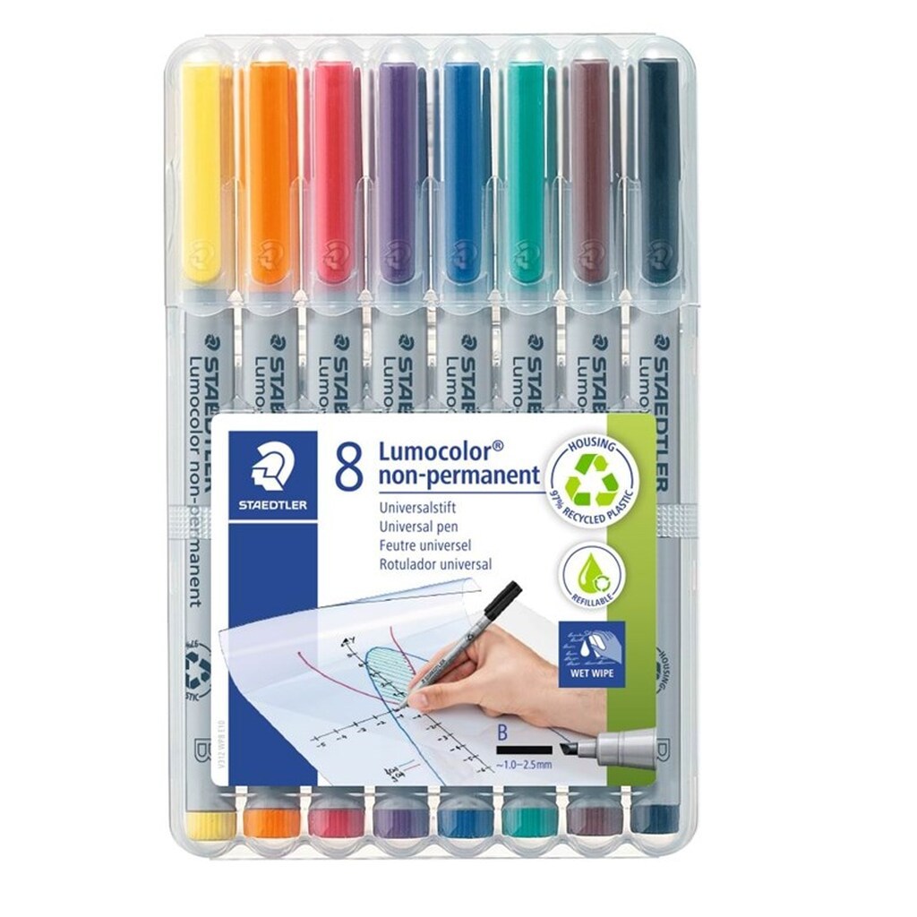 Staedtler Lumocolor Non-P B 1-2,5mm 8 ass/boks