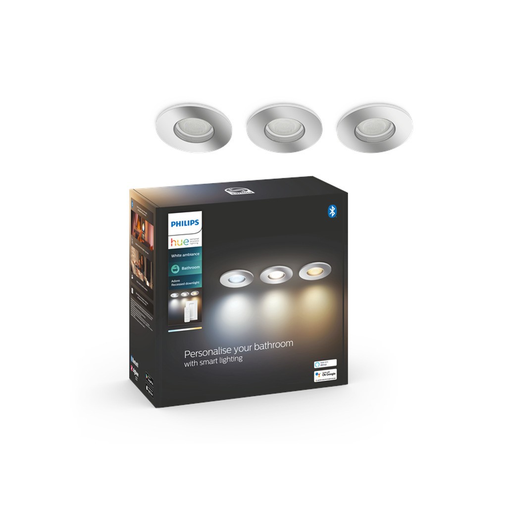 Philips Hue Adore Indbygningsspot Downlight til badeværelse - Krom - 3-Pak