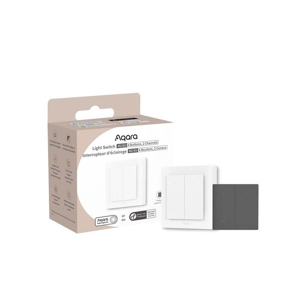 Aqara Light Switch H2 EU (4 Buttons 2 Channels) - White Frame with Dark Grey Buttons